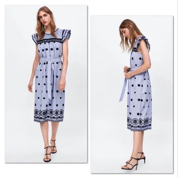 zara blue striped embroidered dress TROPICAL DRESS – Willow St. Boutique main image 0